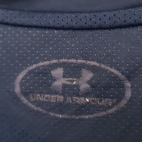 Under Armour T-Shirt MK1 Graphic HeatGear Fitted Navy Blue Green Athletic Jersey - Picture 6 of 8